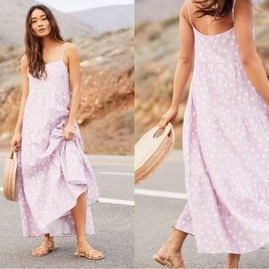 NEW CHARLIE HOLIDAY Isabella Maxi Dress Lilac Polka Dot Cotton Sz 8